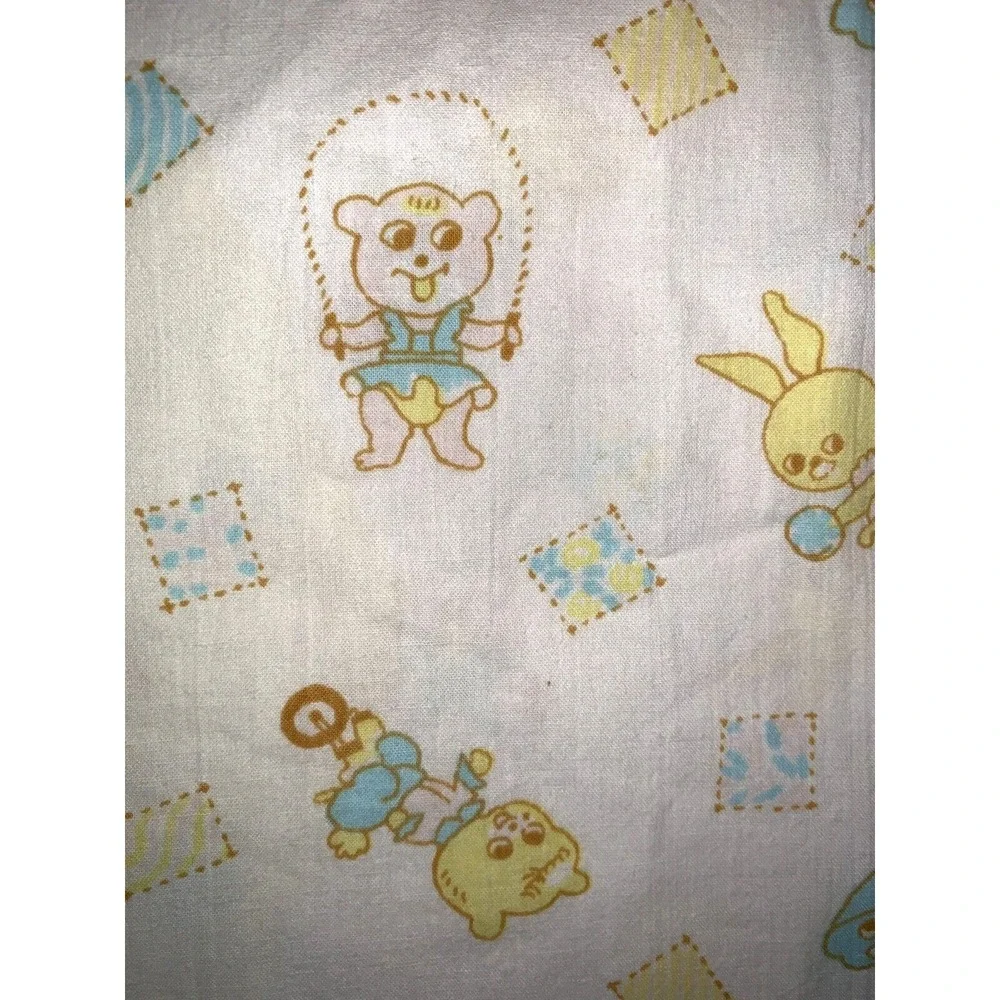 Vtg Mid Century Crib Sheet Blue Dachschund Dog Yellow Bear Bunny Fitted